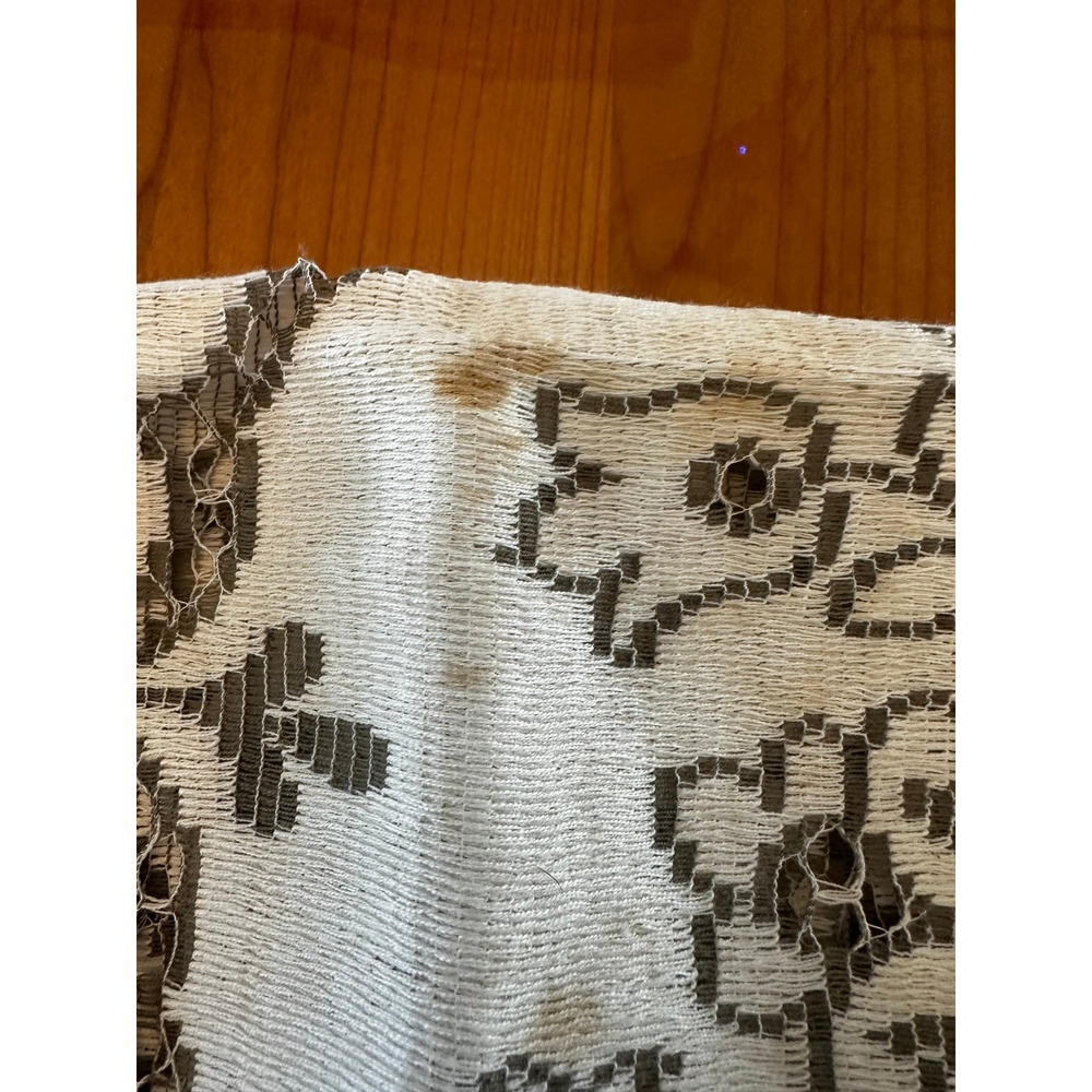 Vintage Lace Tablecloth Made in Great Britain Floral Medallion Cream Brown Rect - Picture 7 of 8